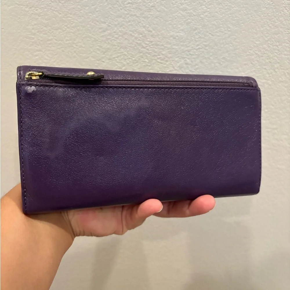 Vintage Coach Madison Leather Tri fold Checkbook Wallet Purple and Pink EUC